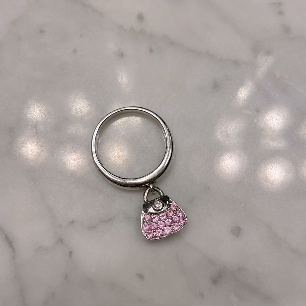 Sterling silver ring with purse charm